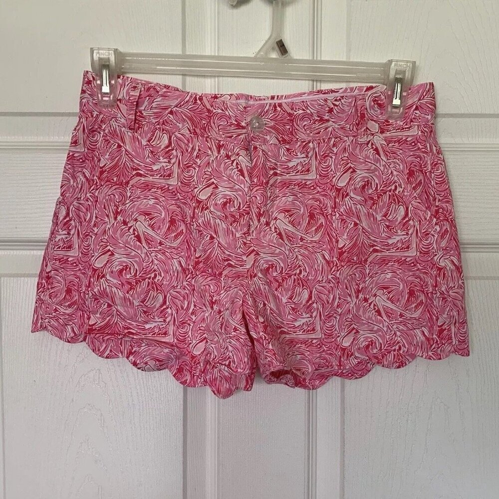 Lauren James Pink Print Size Small Scalloped Hem Cotton Shorts